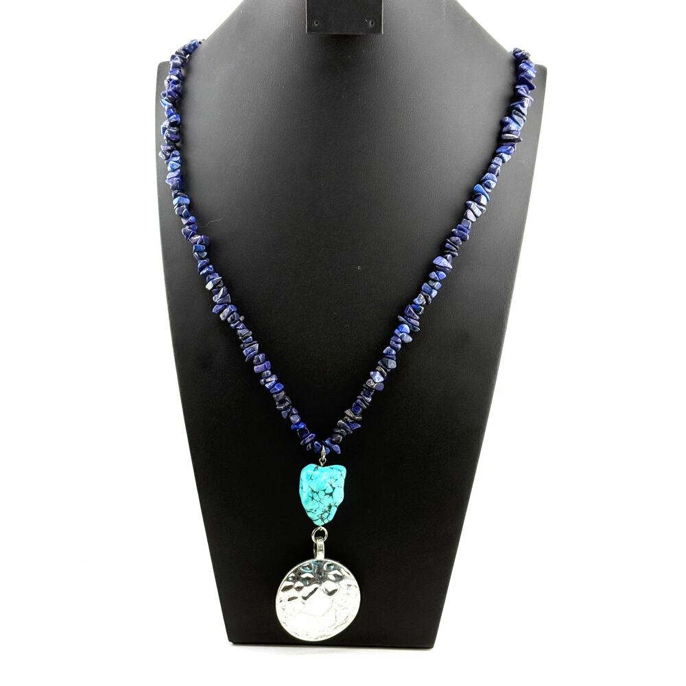 Turquoise Pendant on Lapis Lazuli Stone Necklace